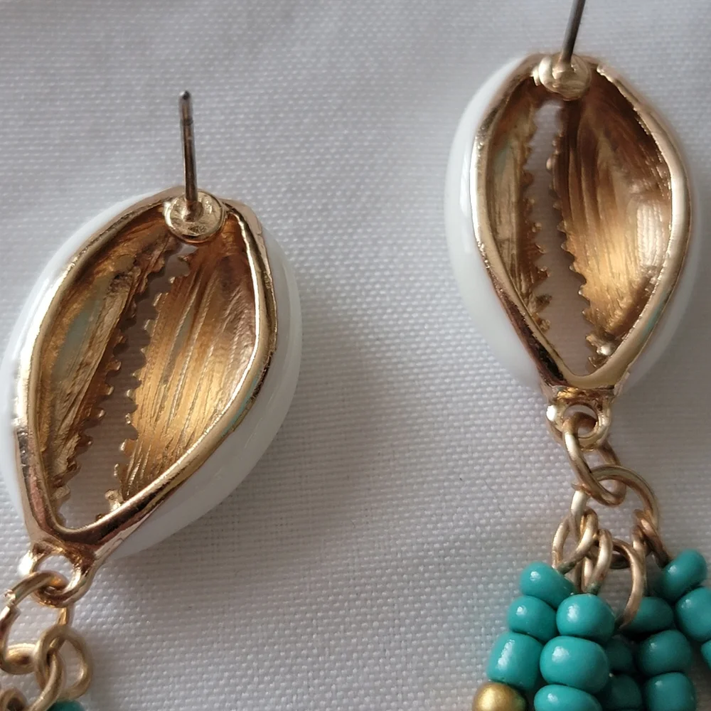 Seashell Beaded Drop Earrings Beachy